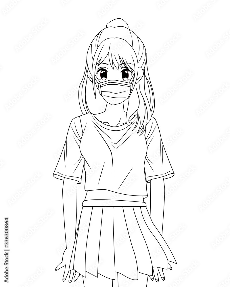 woman using face mask anime character woman using face mask anime character