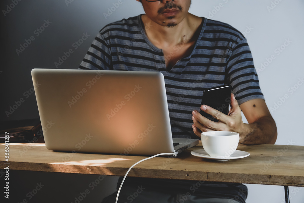 Asian man working from home online with undressed, laptop at home becouse of covid-19 Asian man working from home online with undressed, laptop at home becouse of covid-19
