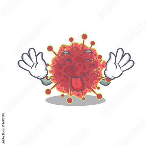 An amusing face coronaviridae cartoon design with tongue out