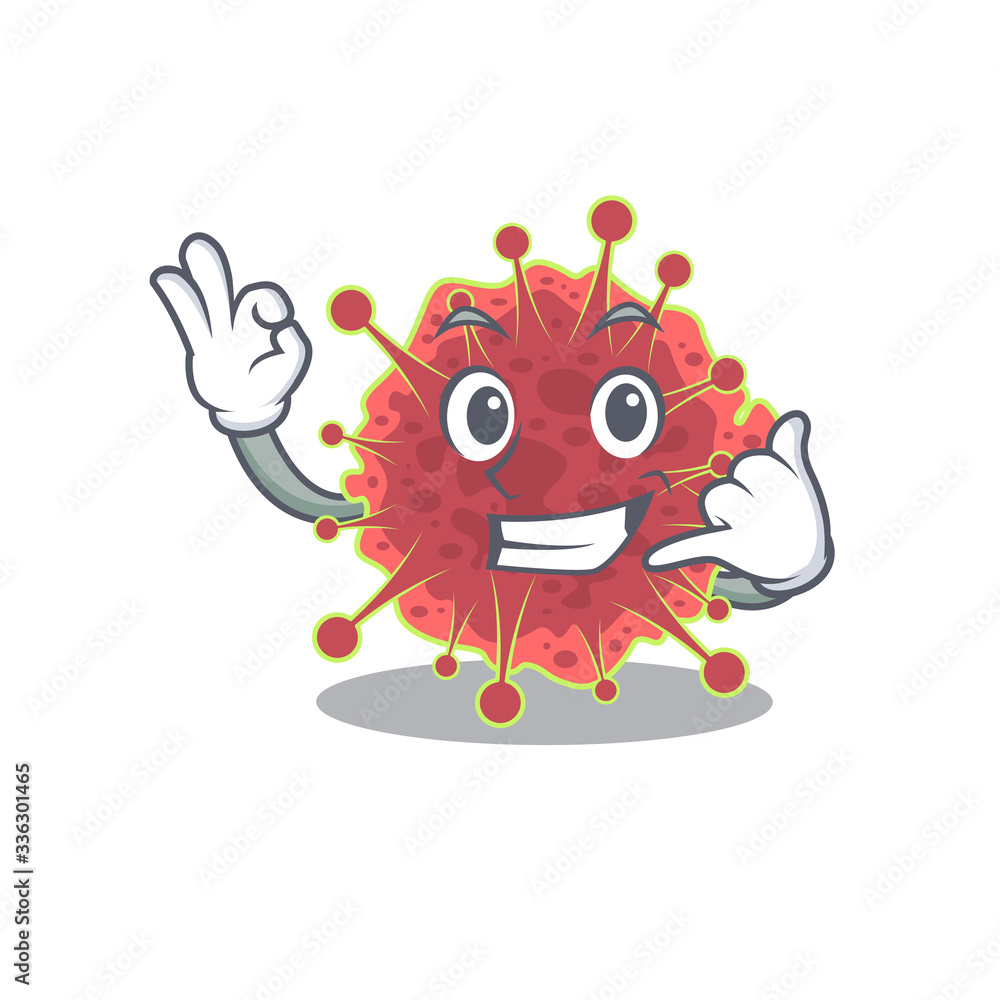 Cartoon design of coronaviridae with call me funny gesture