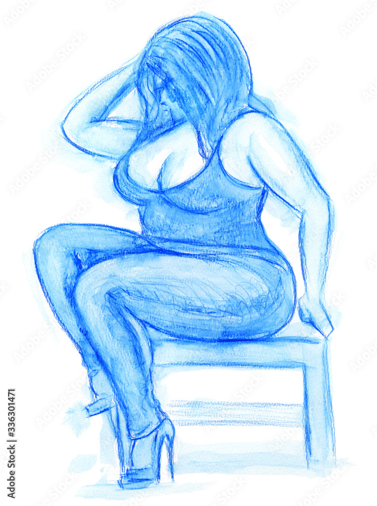 Plus Size Fashion Influencer in Blue Jeans Illustration Plus Size Fashion Influencer in Blue Jeans Illustration