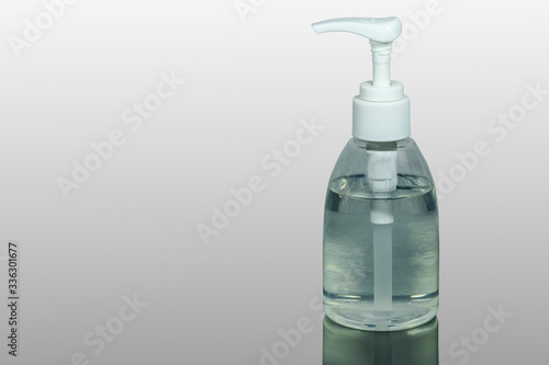 Plastic hand washing gel bottle with white pump