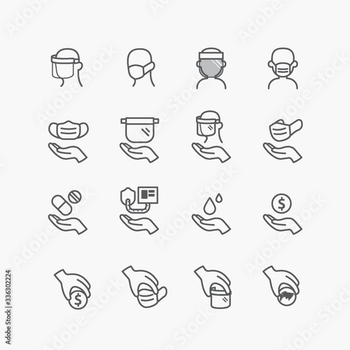 charity and donation on coronavirus covid-19 crisis .icons flat line design vector