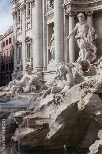 Rome, the famous Trevi fountain, sculptures, fragments of the fountain
