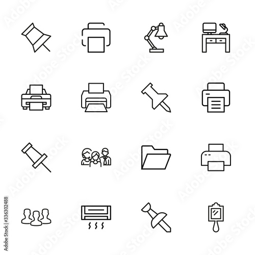 Big set of office space line icons.