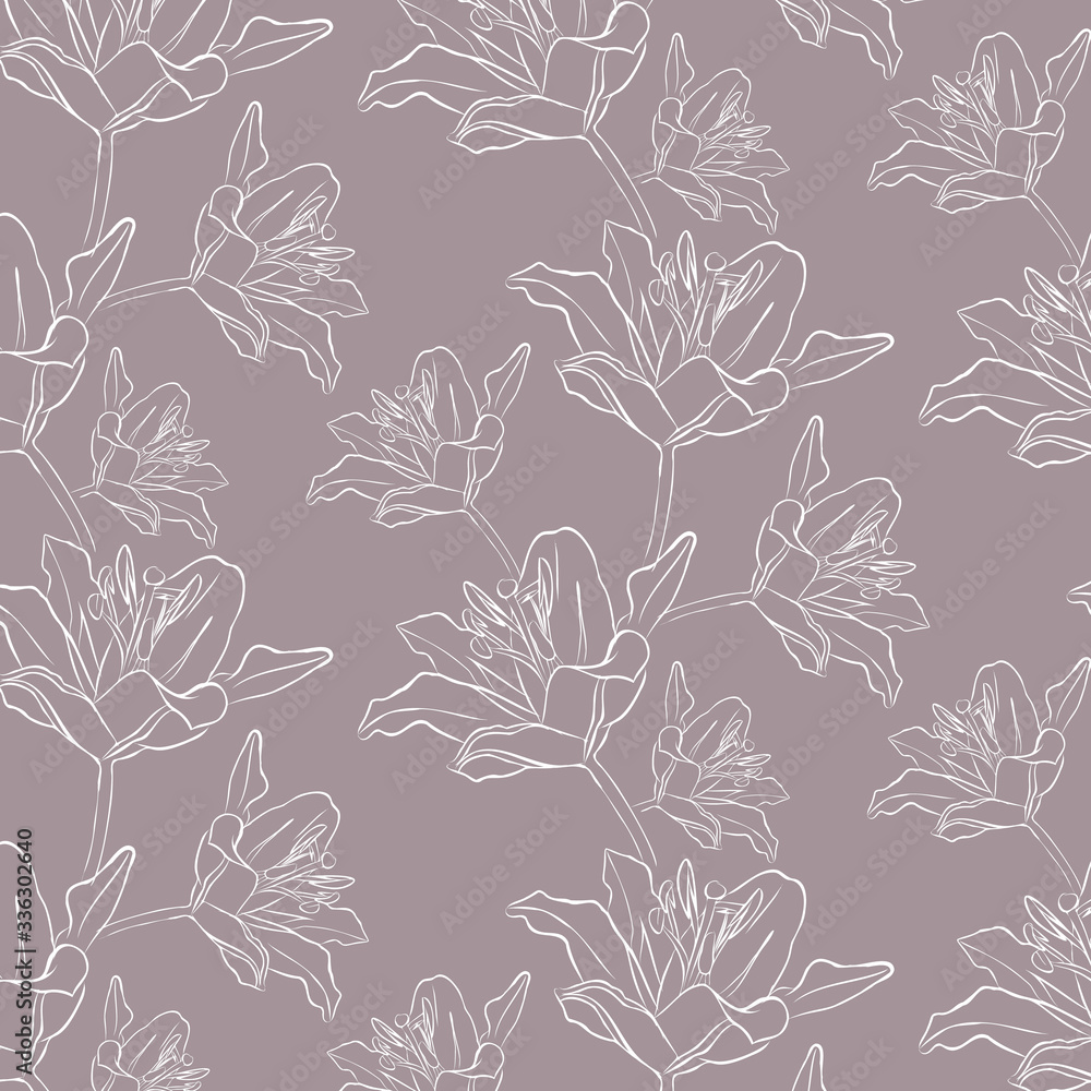 handwriting white lily vector pattern on pastel pink background. pattern is clean for fabric, wallpapar. pattern is on swatches panel handwriting white lily vector pattern on pastel pink background. pattern is clean for fabric, wallpapar. pattern is on swatches panel