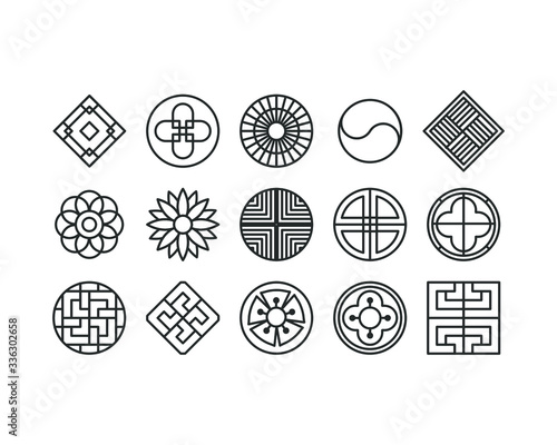 Korea traditional pattern outline icon collection. Thin line icon vector illustrator