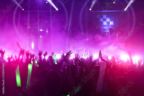 crowd with raised hands at concert festival