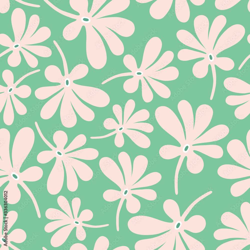 Tropical palm pattern. Seamless repeat vector foliage design background in green and pink.