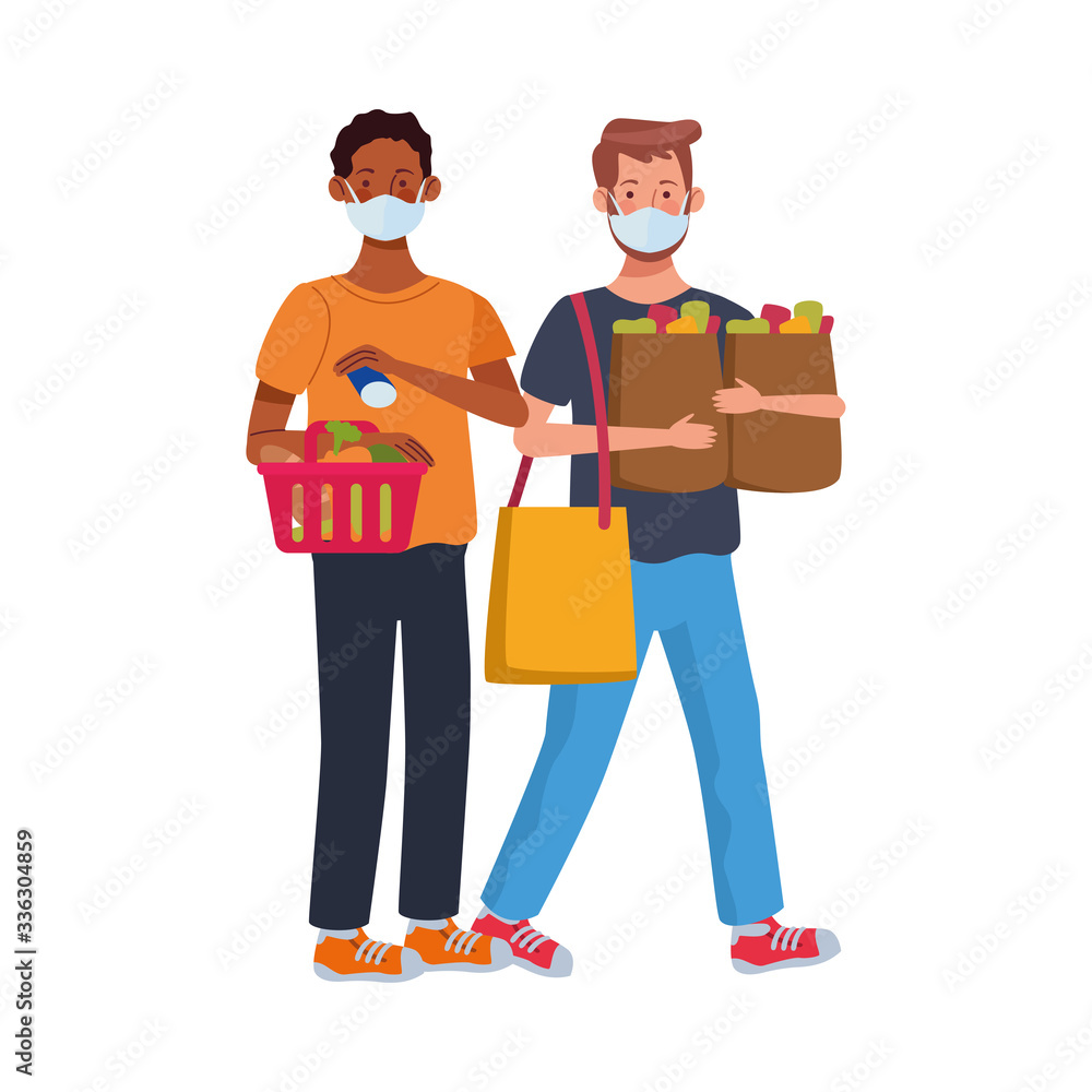 interracial men using face masks in supermarket interracial men using face masks in supermarket