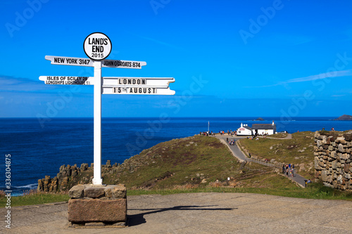 Land's End area (England), UK - August 16, 2015: Sign in The Land's End area, Cornwall, England, United Kingdom.