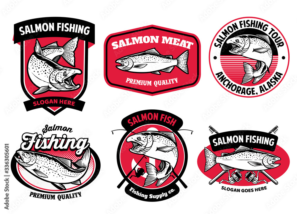 set bundle of salmon fishing badge set