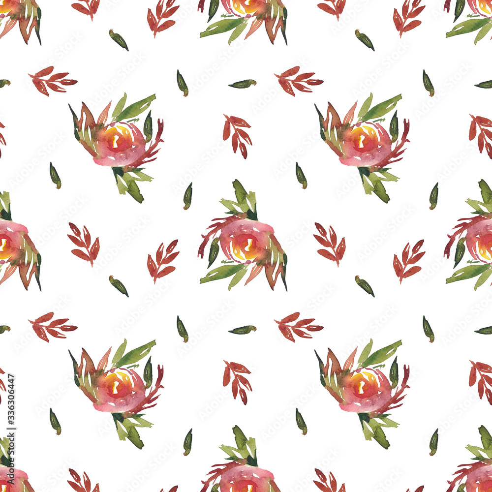 Obraz premium Seamless pattern from hand draw watercolor painting of flowers on white. Use for menu, weddings, invitations, design.