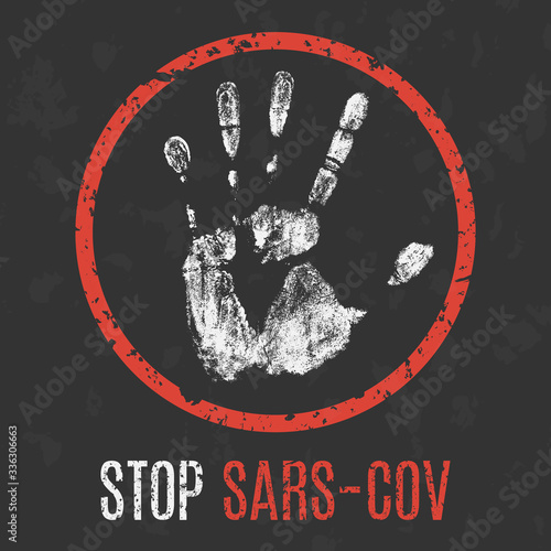 Vector illustration. Human diseases. Stop SARS-CoV.