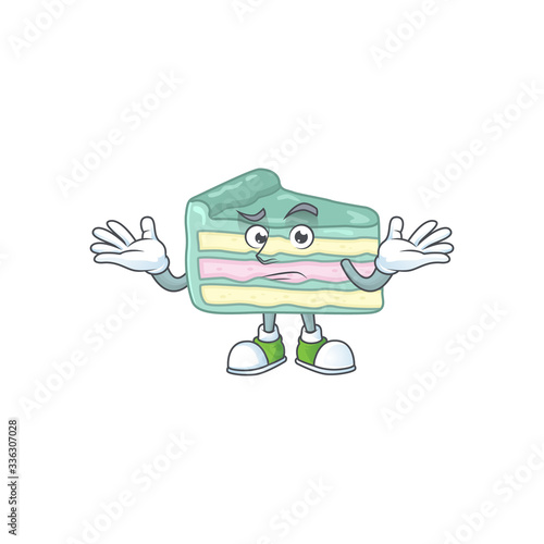 An image of vanilla slice cake in grinning mascot cartoon style