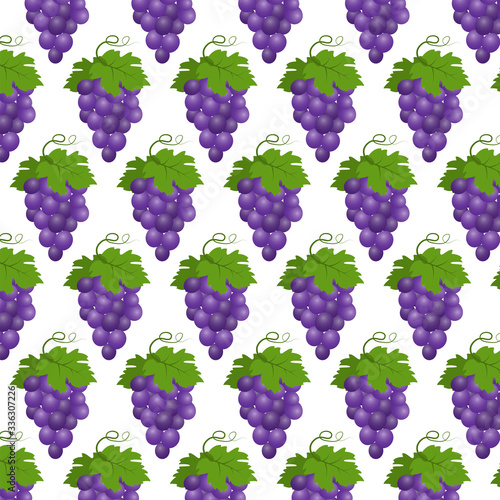 Seamless pattern of juicy grapes with leaves.