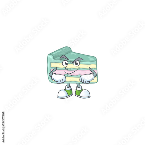 Vanilla slice cake mascot design style with grinning face