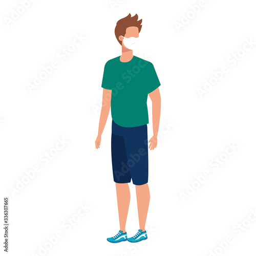 young man with face mask isolated icon vector illustration design