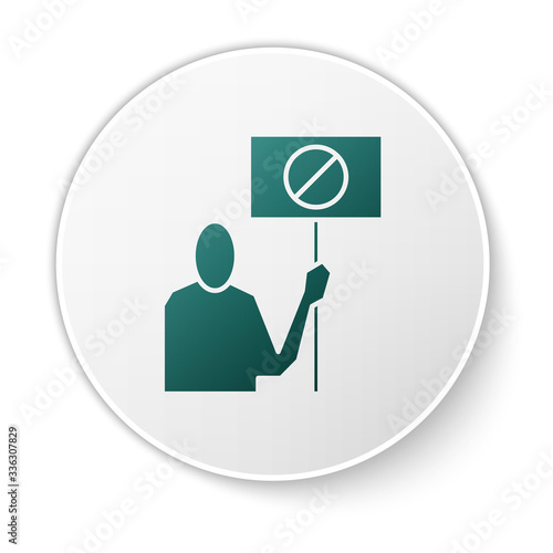 Green Nature saving protest icon isolated on white background. Earth planet protection, environmental issues demonstration. White circle button. Vector Illustration