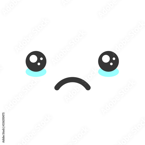 Sad crying kawaii cute emotion face, emoticon vector icon. Characters and emoji cartoon design