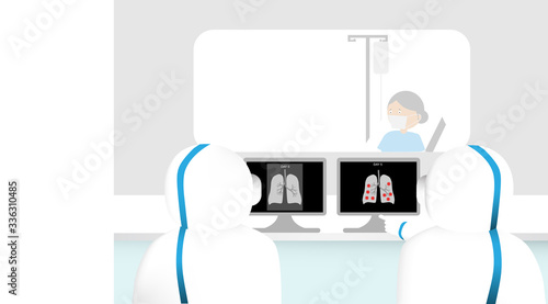 Doctors taking care covid-19 patient in isolation room