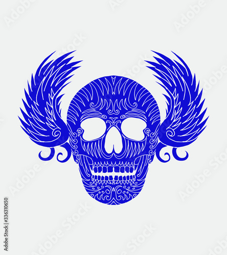 tattoo tribal skull and wings graphic design vector art