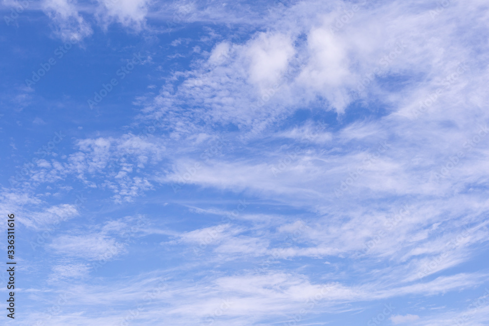 Blue sky background with white clouds on sunny day