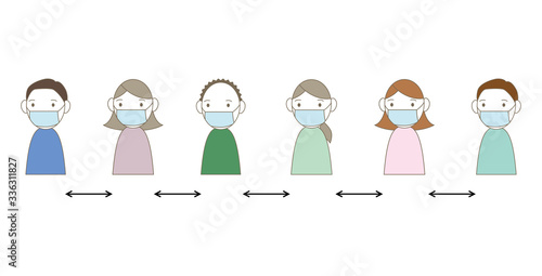 一定の距離を保って並ぶ人のイラスト