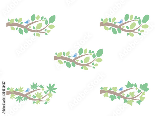 素材セット＿青い小鳥と木の枝