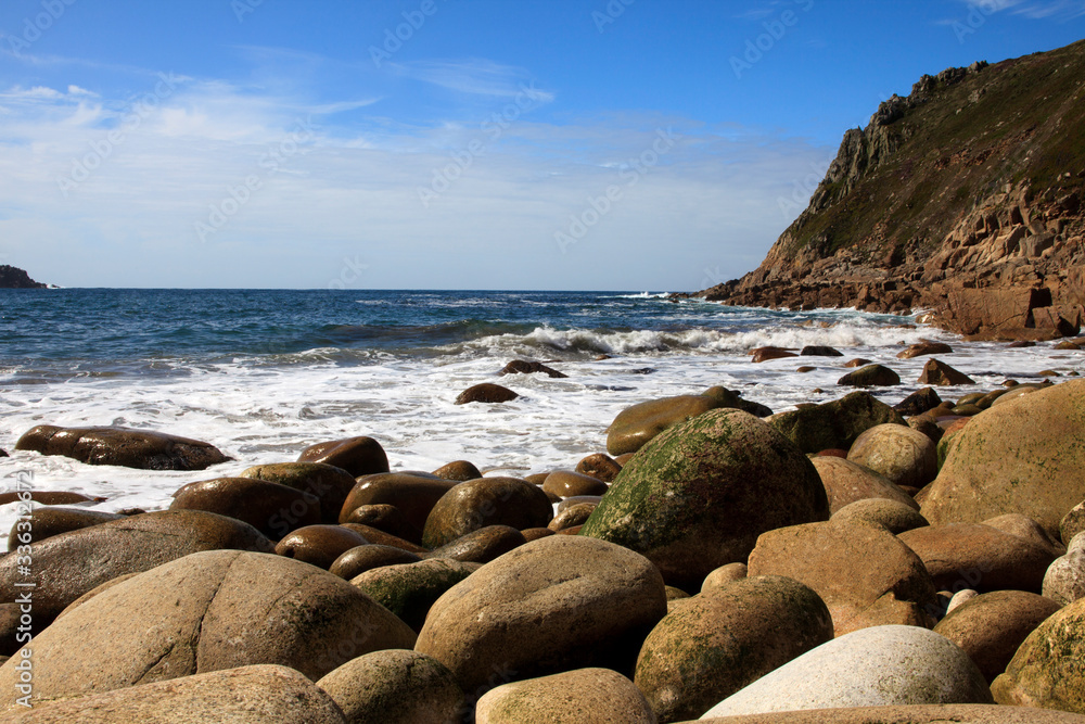Port Nanven (England), UK - August 16, 2015: The beach at Porth Nanven Cove, Cornwall, England, United Kingdom.