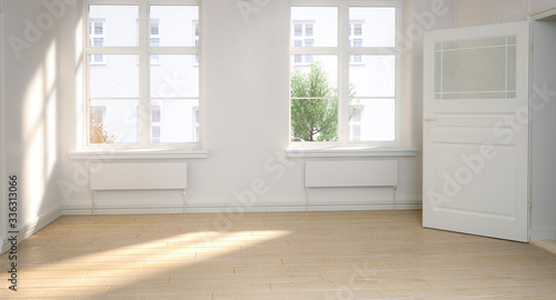 Empty renovated flat by sunlight - panoramic 3d visualization