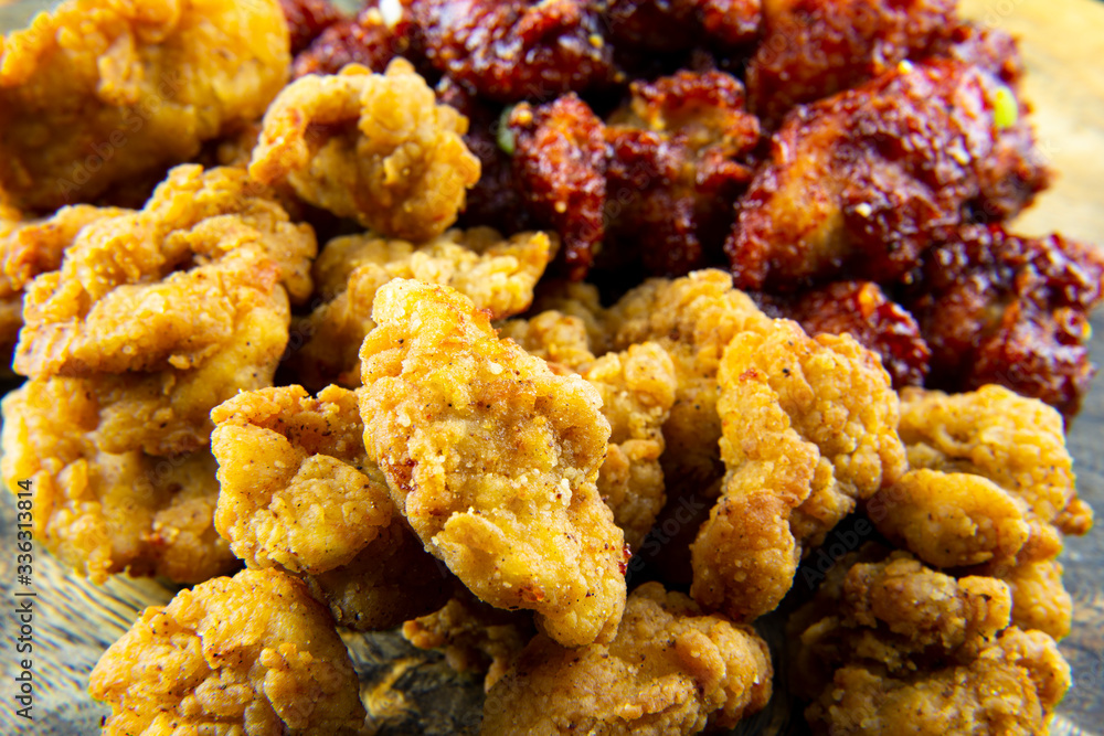 Korean Half of Hot spicy fried chicken and fried chicken Korean Half of Hot spicy fried chicken and fried chicken