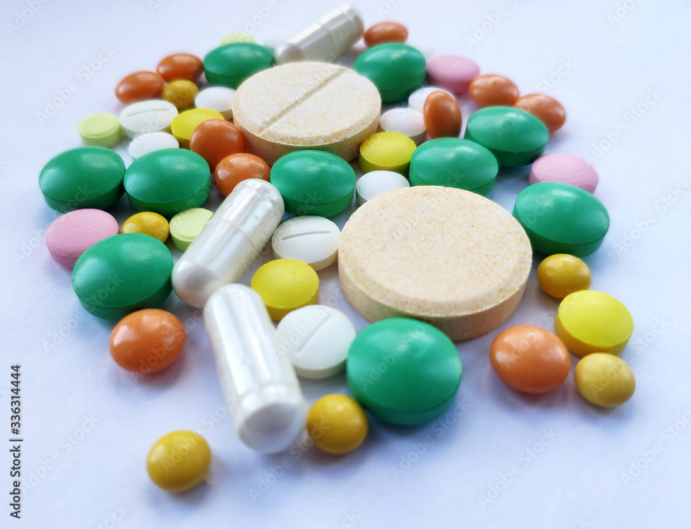 Colourful pills set, medicine background Colourful pills set, medicine background
