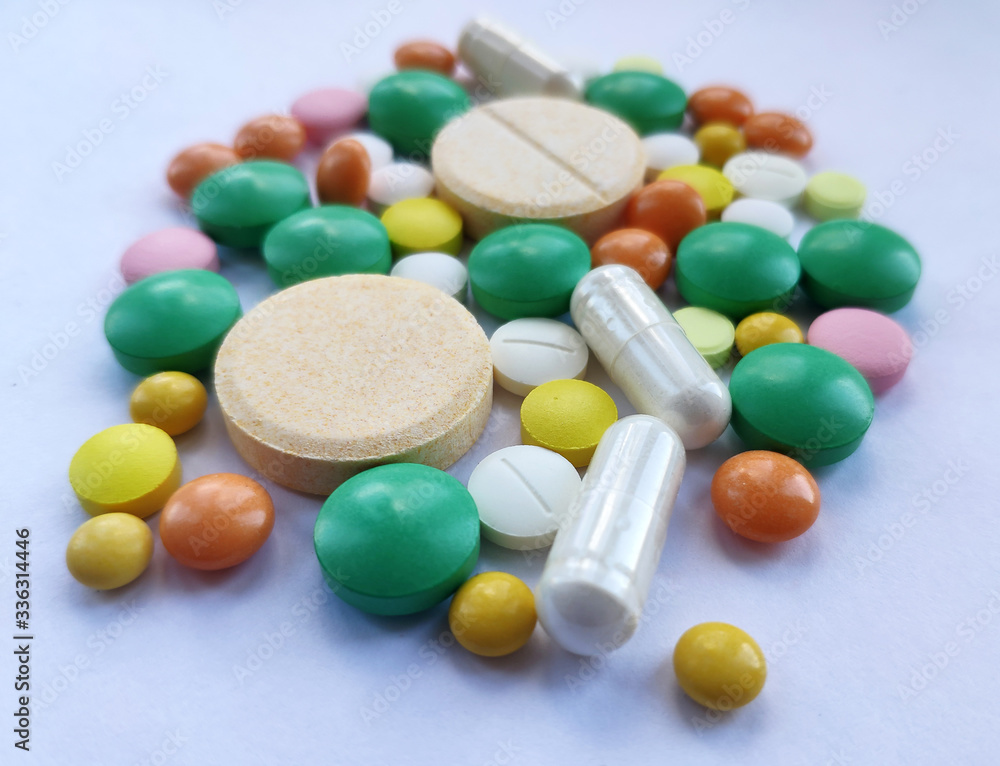 Colourful pills set, medicine background Colourful pills set, medicine background