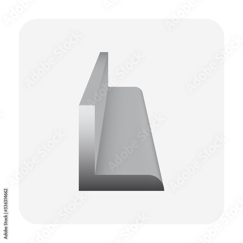 Steel product icon. L chanel profile shape. That alloy of iron from steel production industry and metallurgy used as beam, bar, frame, girder, structure in engineering, construction building material.