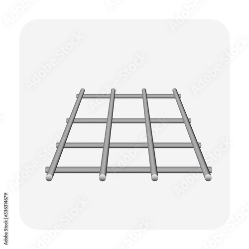Welded wire mesh or weldmesh metal steel vector icon. That cross wire with spacing by electric fusion welded or prefabricated joined grid. That construction material for reinforcing concrete slab.