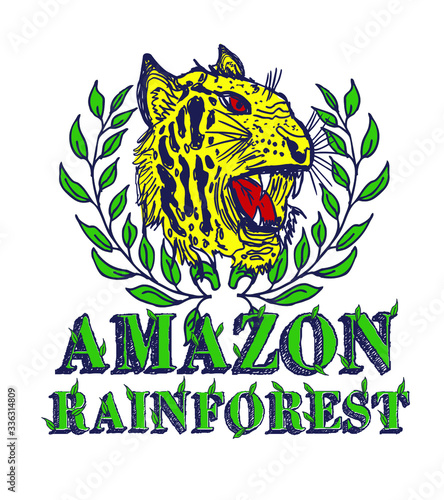 Amazon jungel jaguar graphic design vector art