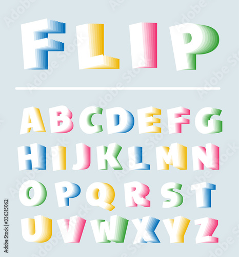 Flip font. Book pages flipped alphabet typography design vector set.