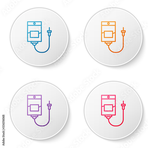 Color line IV bag icon isolated on white background. Blood bag. Donate blood concept. The concept of treatment and therapy, chemotherapy. Set icons in circle buttons. Vector Illustration