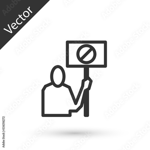 Grey line Nature saving protest icon isolated on white background. Earth planet protection, environmental issues demonstration. Vector Illustration