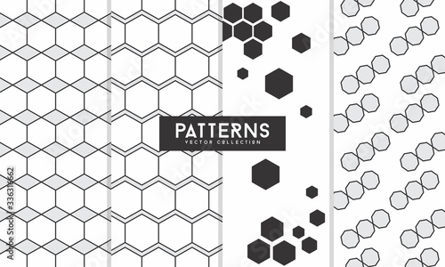 Set of pattern vector collection black and white. Geometric lines patterns with edges, angles. Geometric backgrounds for cataloges, corporate brochures. Line shapes patterns, header elements.