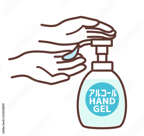 アルコールハンドジェルで手を消毒する
