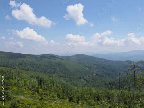 Panoramic view of Beskids Mountains range near Salmopol pass Poland