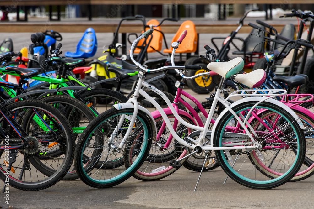 Bicycles are available at the Bicycle rental Parking lot.