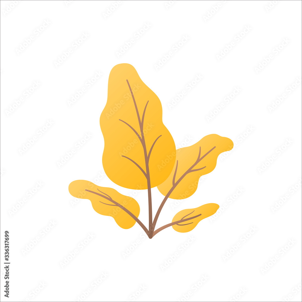 Exotic tropical indoor plant isolated on white background. Floral element template in gradient color style. Cartoon houseplant with big leaves and stem. Symbol, logo or icon. Flat vector illustration