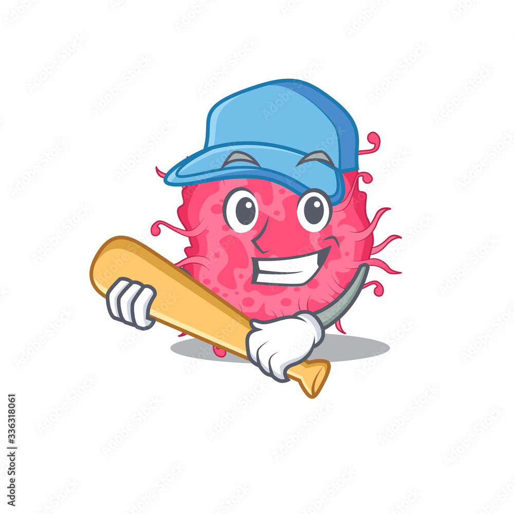 Picture of pathogenic bacteria cartoon character playing baseball