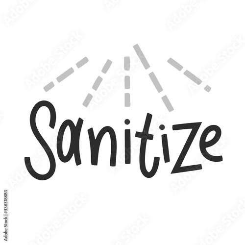 Covid-19 stickers. Sanitize. Coronavirus lettering. Elements for poster, banners, coffee cups and mug, T-shirt and notebook.