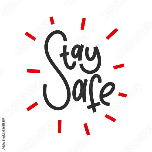 Covid-19 stickers. Stay safe. Coronavirus lettering. Elements for poster, banners, coffee cups and mug, T-shirt and notebook.