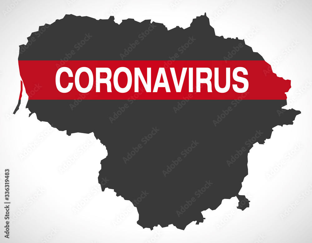 Lithuania map with Coronavirus warning illustration Lithuania map with Coronavirus warning illustration