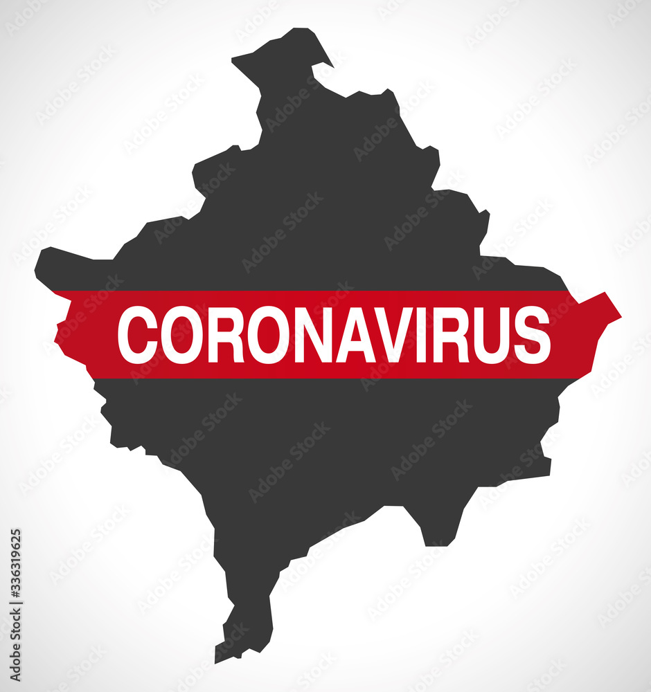 Fototapeta premium Kosovo map with Coronavirus warning illustration